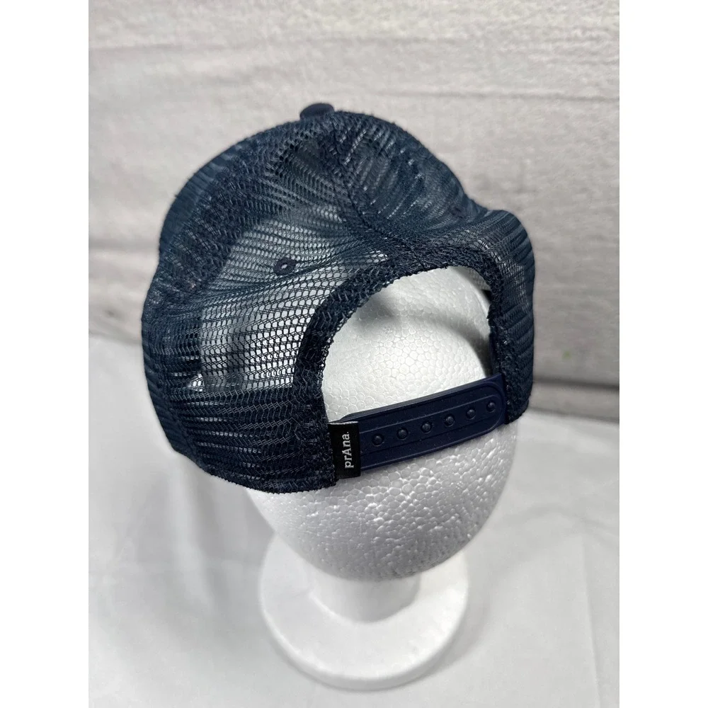 prAna Journeyman Trucker Hat Navy Blue Floral Batik Mesh Snapback Cap